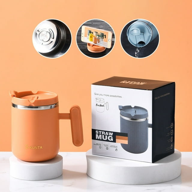 Tasse à Café de Voyage, Tasse à Café Isolée, Tasse en Acier Inoxydable avec Couvercle et Poignée 450 ml Tasse Réutilisable à Double Isolation pour la Maison, le Bureau et le Voyage Tasses à Café Tasses pour le Déjeuner, Tasse de Voyage pour Café