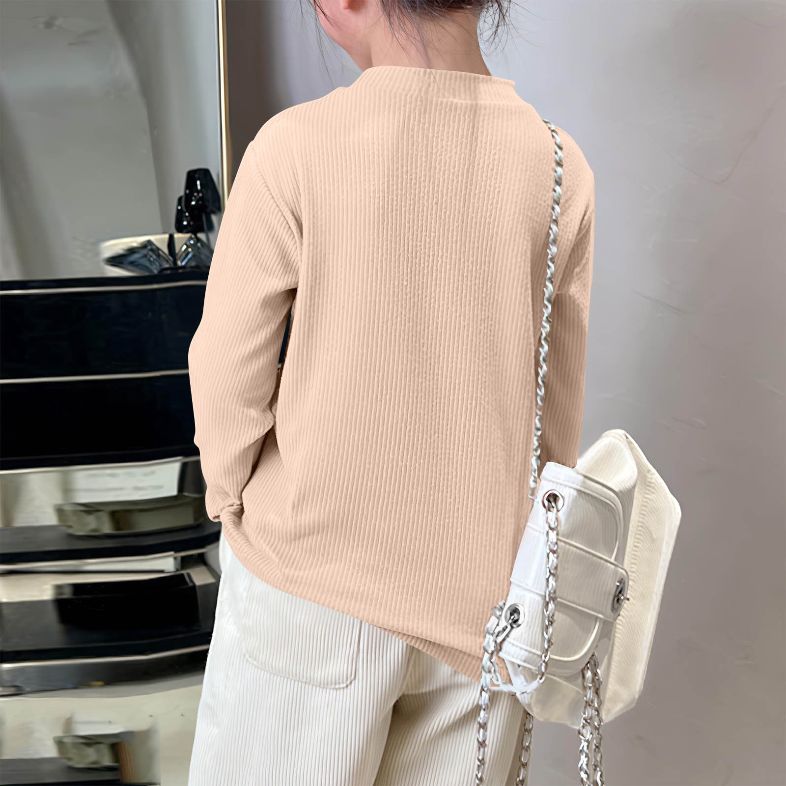 Rvasteizo Shirts for Girls Solid Mock Neck Fleece Long Sleeve Layering Top for Girls 4-16Years