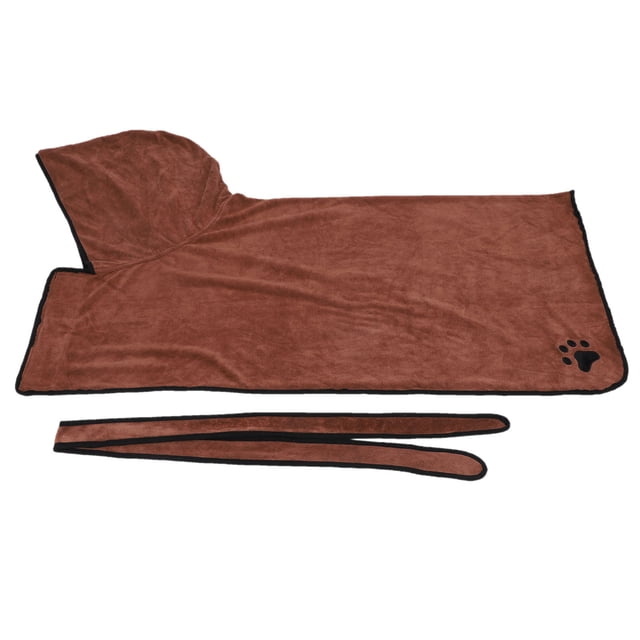 Albornoz absorbente de agua para mascotas, toalla de baño con capucha y cinturón para perros y gatos, color marrón L