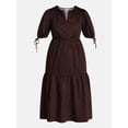 thumbnail image 4 of Time and Tru Women's Tiered Midi Dress with Tie Puff Sleeves, Sizes XS-XXXL, 4 of 4