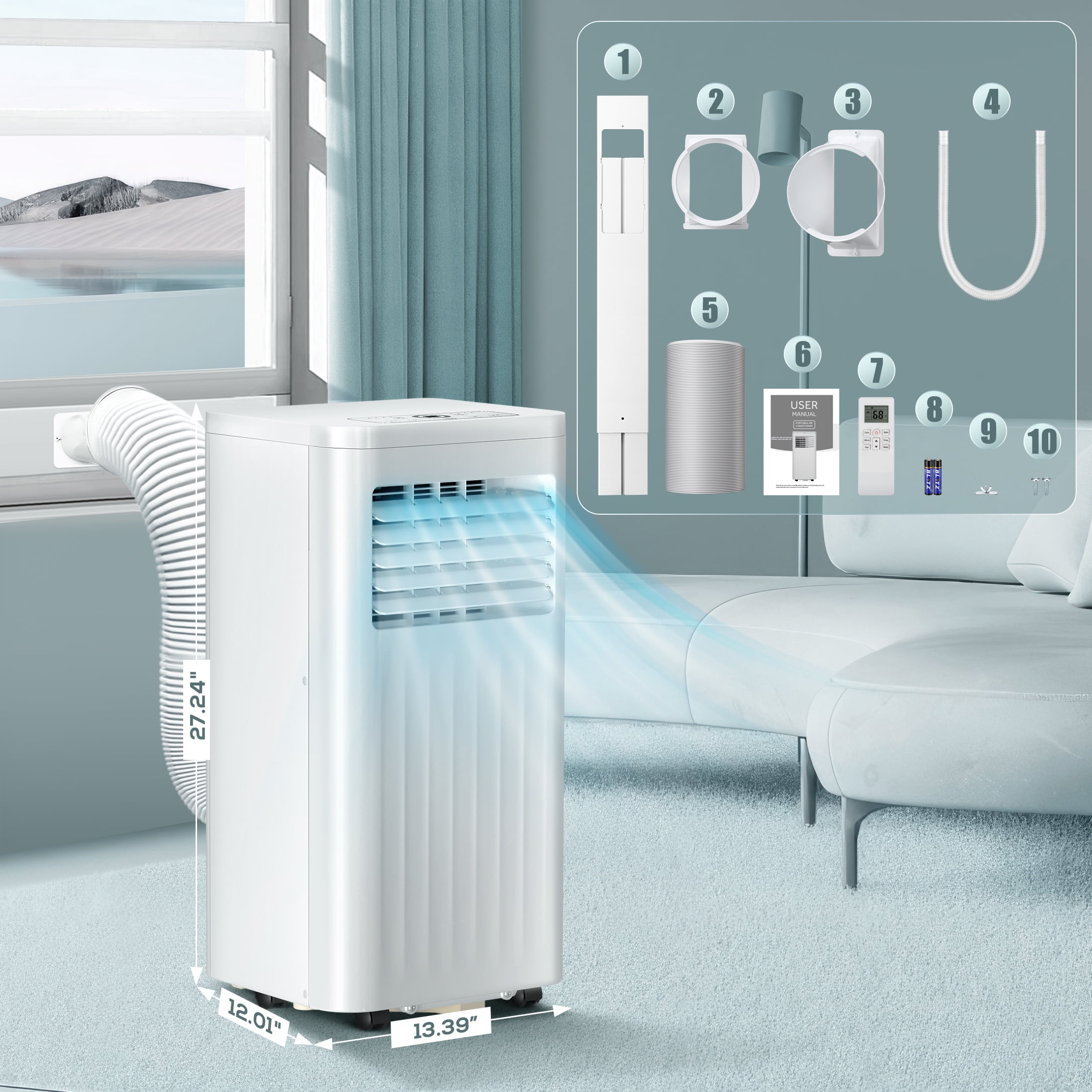 KISSAIR Portable Air Conditioners 8000 BTU 3-in-1 mode AC Unit, Dehumidifier & Fan with LED Screen/24H Timer/Remote Control for Home/Office/Apartments/Dorm