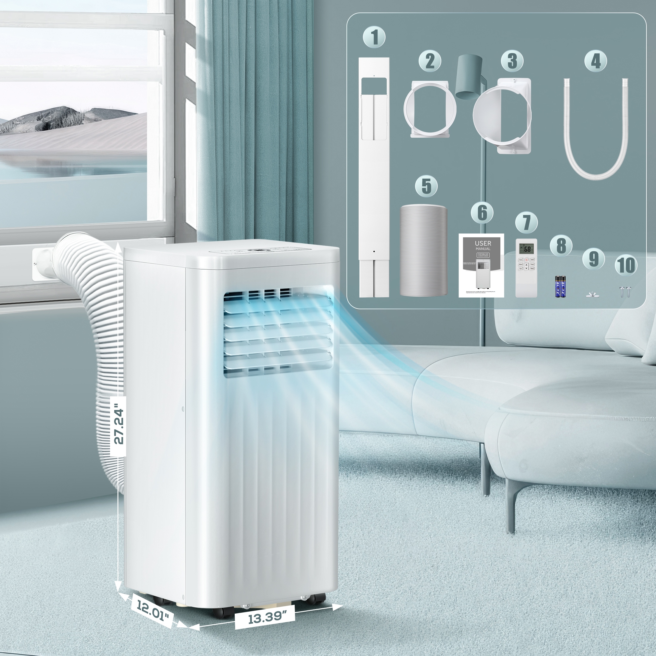 KISSAIR 6,000BTU( 10,000BTU ASHRAE) Portable Air Conditioner, Ultra Quiet 3-in-1 Cool/Dehumidifier/Fan, Air Conditioner with Remote Control for Home/Office-White - image 5 of 7