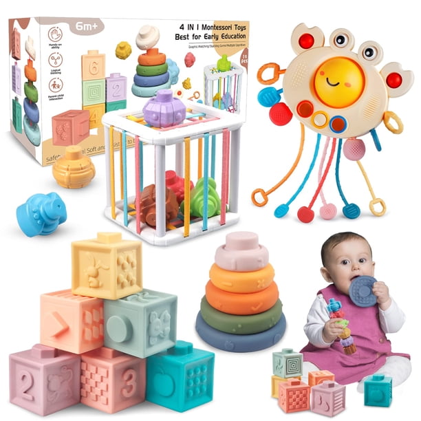 Bloques apilables Montessori Toy Plunack 4 en 1 para bebés de 6 a 12 meses