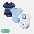thumbnail image 1 of PatPat Baby Boy Clothes 3-Pack Baby Rompers Dinosaur Solid Color Short Sleeve Cotton Romper, 中性宝宝6-9月, 1 of 1