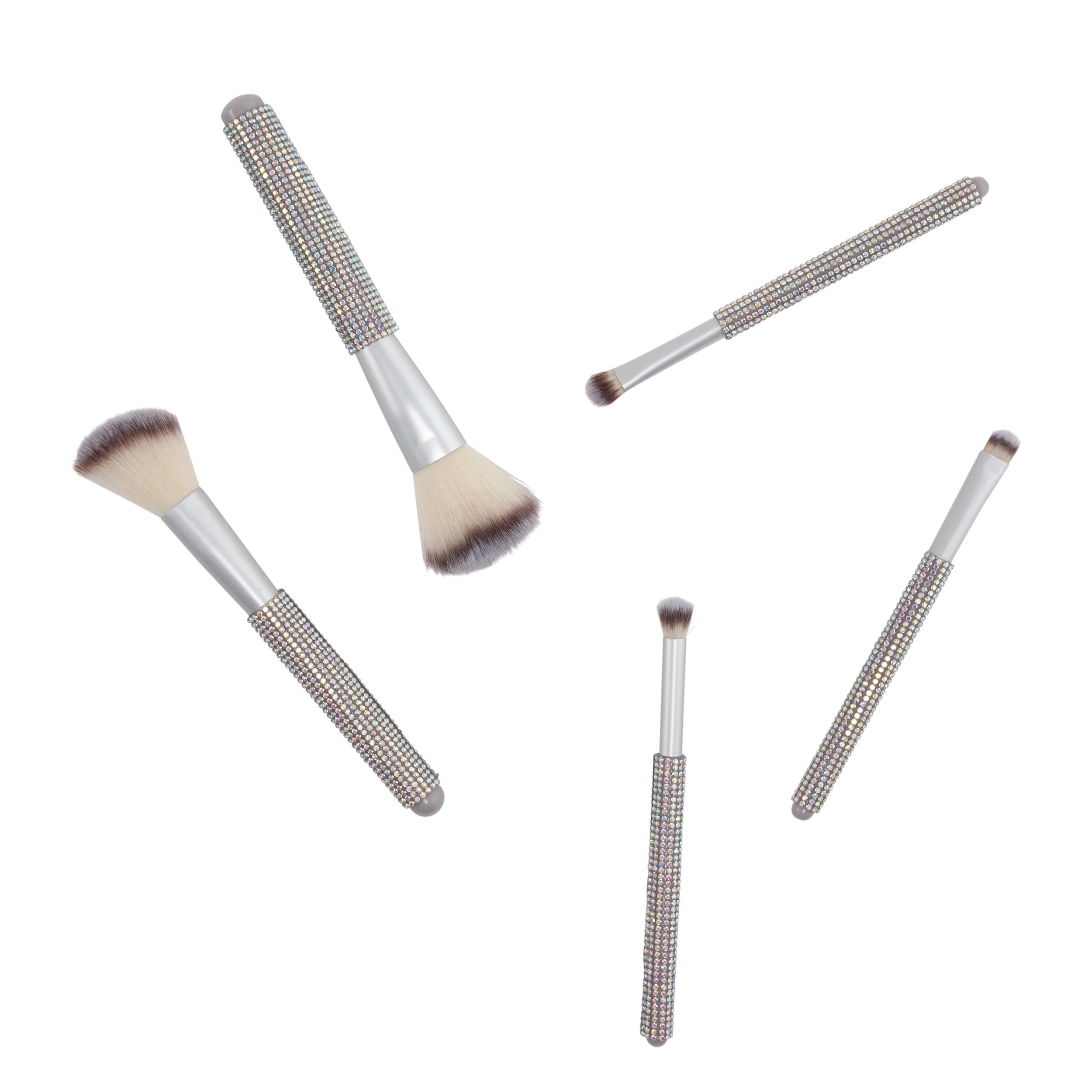 5pc Bling Brush Set with Polystyrene Holder. Face and Eye Brushes for Professional Look. Holds brushes  upright to keep them clean and tidy.