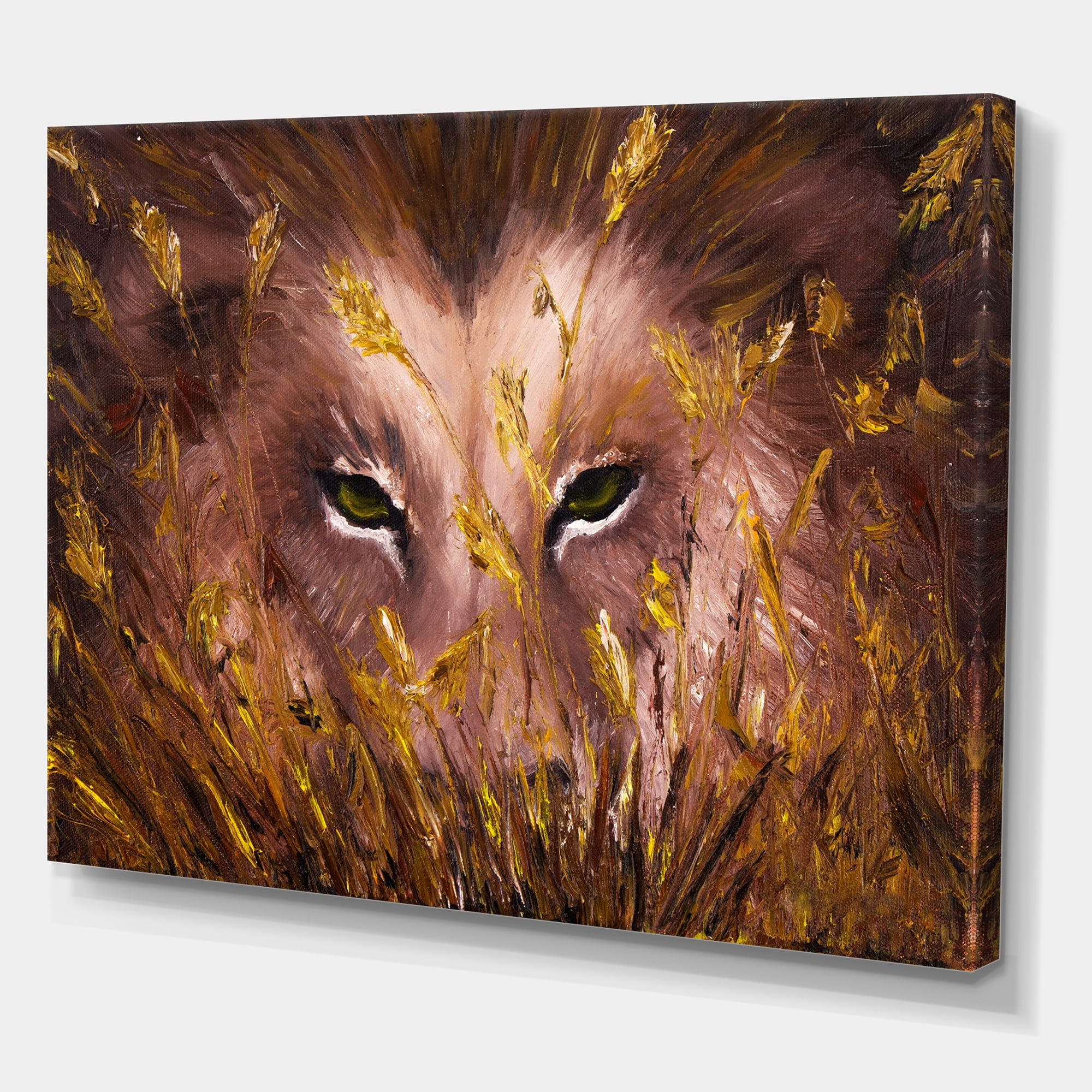 Designart ' Close Up Of Wolf Eyes In The Grass ' Farmhouse Canvas Wall Art Print