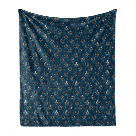 Floral Soft Flannel Fleece Blanket, Abstract Design Flower Petals with Oriental Inspiration Repeating Pattern, Cozy Plush for Indoor and Outdoor Use, 50" x 70", Night Blue Multicolor, by Ambesonne