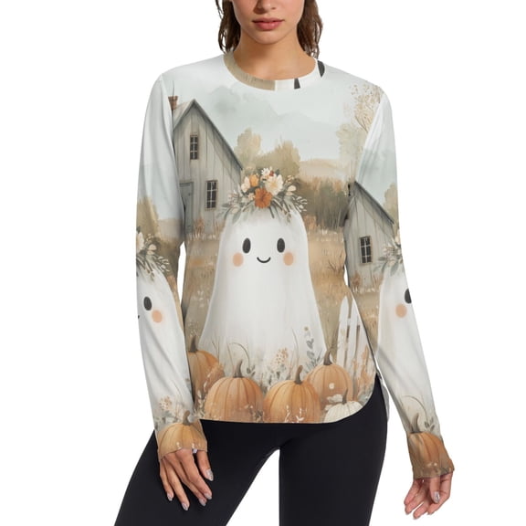 FORMRS Womens Long Sleeve Shirts UPF 50 Sun Protection Quick Dry Fishing Hiking Tops, Size S-2XL, Cute Halloween Pumpkins