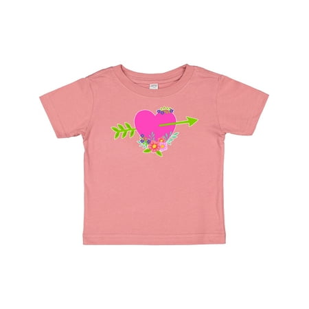 

Inktastic Valentine s Day Pink Heart with Flowers and Arrow Boys or Girls Baby T-Shirt