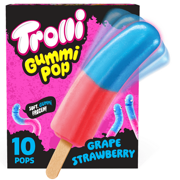 Trolli Frozen Gummi Pops Chewy Sour Gummy Candy Frozen Snacks, Grape Strawberry, 10 Count