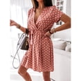 thumbnail image 7 of XFHLMJFF Women's Dress Short Sleeve Printed Polka Dot Lace Up Summer Stylish Sundress, 7 of 7