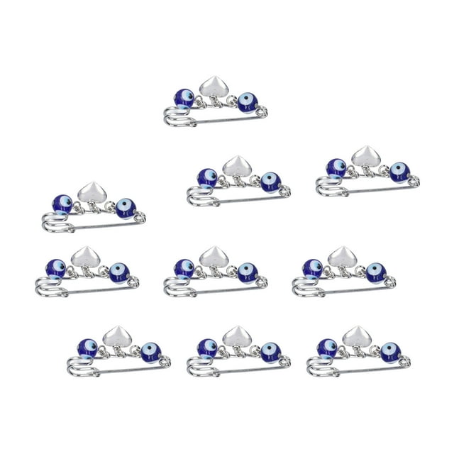 10 imperdibles con forma de corazón de ojo azul de 10 mm, exquisitos broches multifuncionales para decoración de ropa.