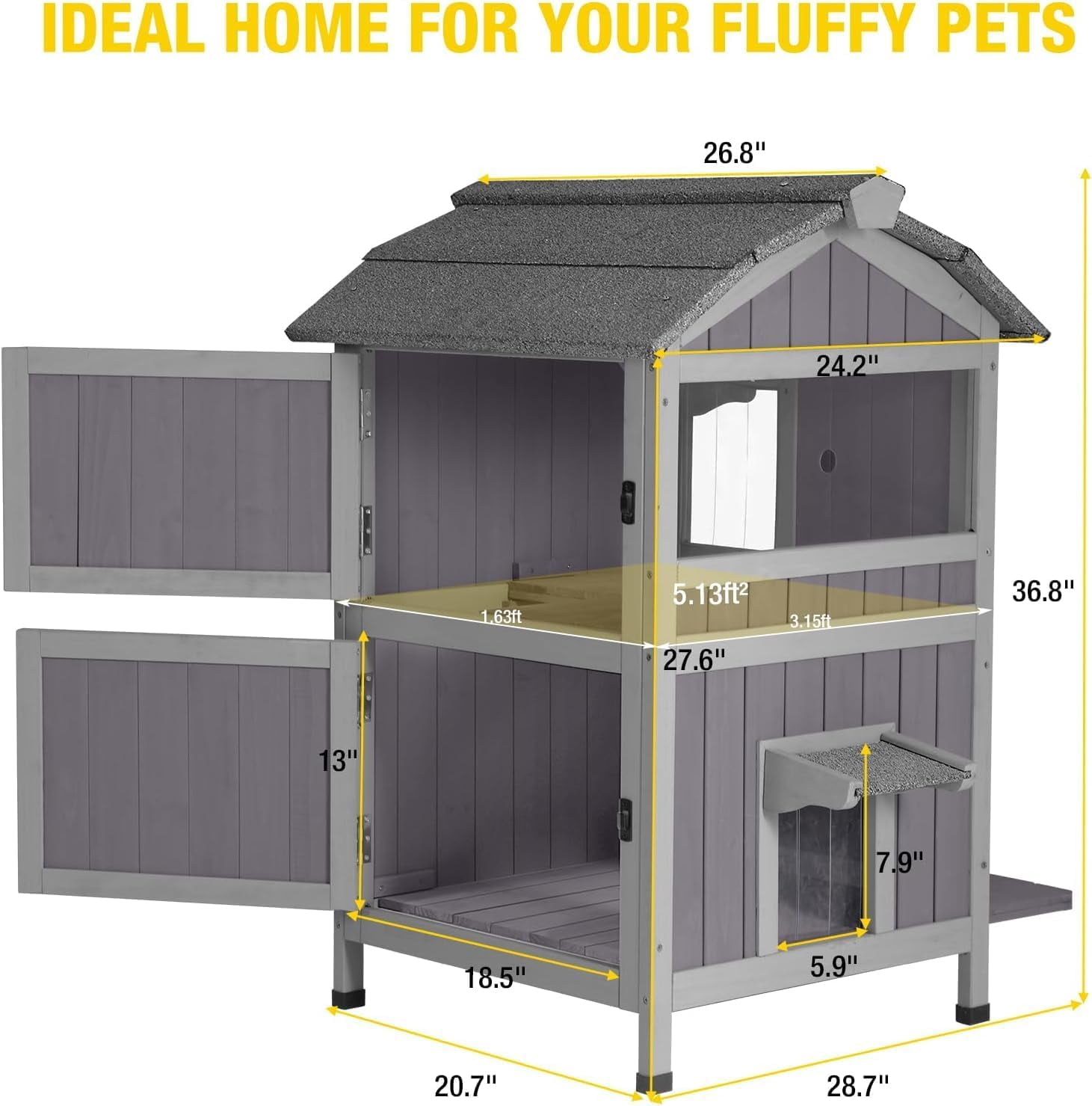 Aivituvin Insulated Outdoor Cat House, Weatherproof Outside Feral Cat Shelter for Winter, 2 Story Kitten House