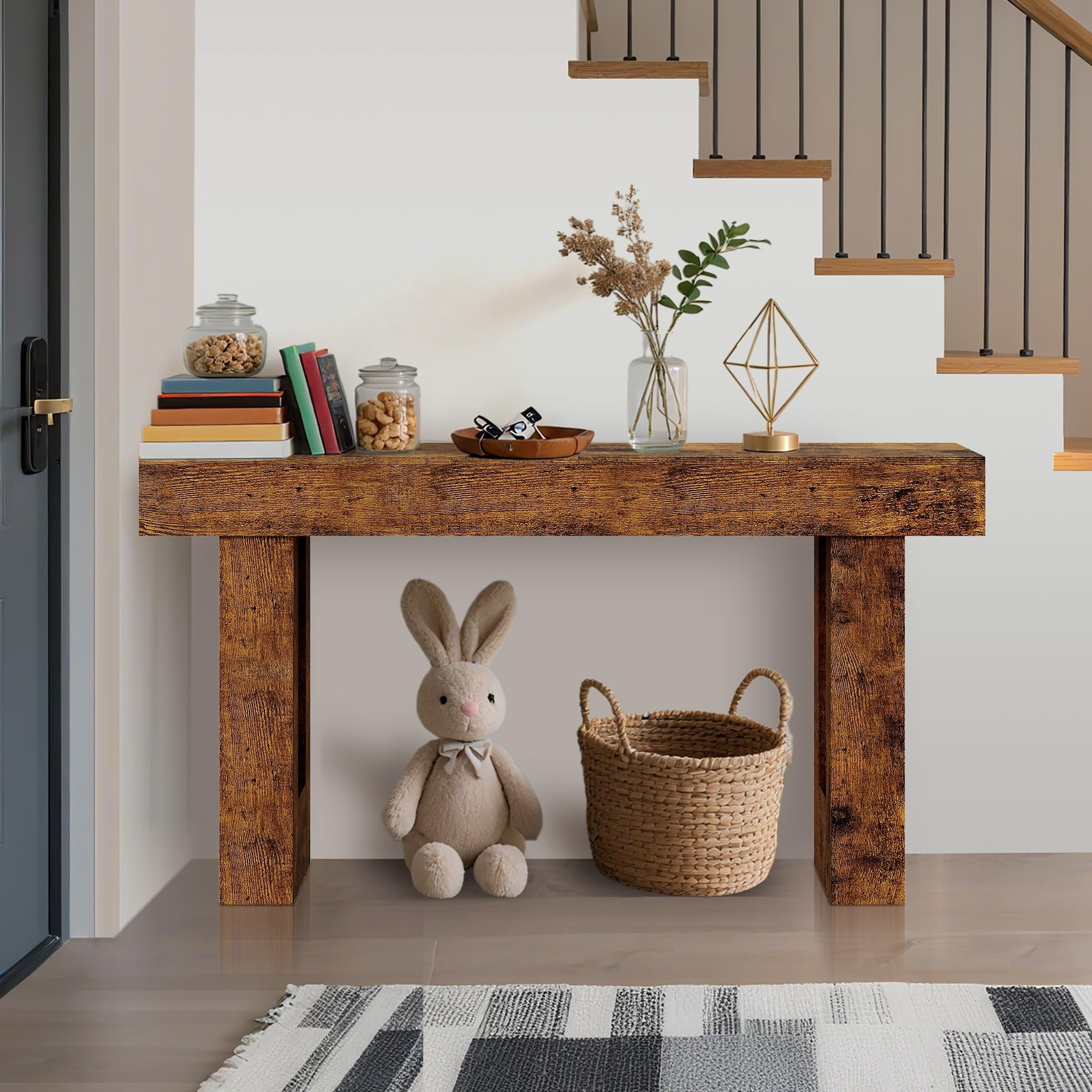 63" Long Console Table for Entryway – Farmhouse Wooden Sofa Table Behind Couch, Rectangular Hallway & Living Room Accent Table