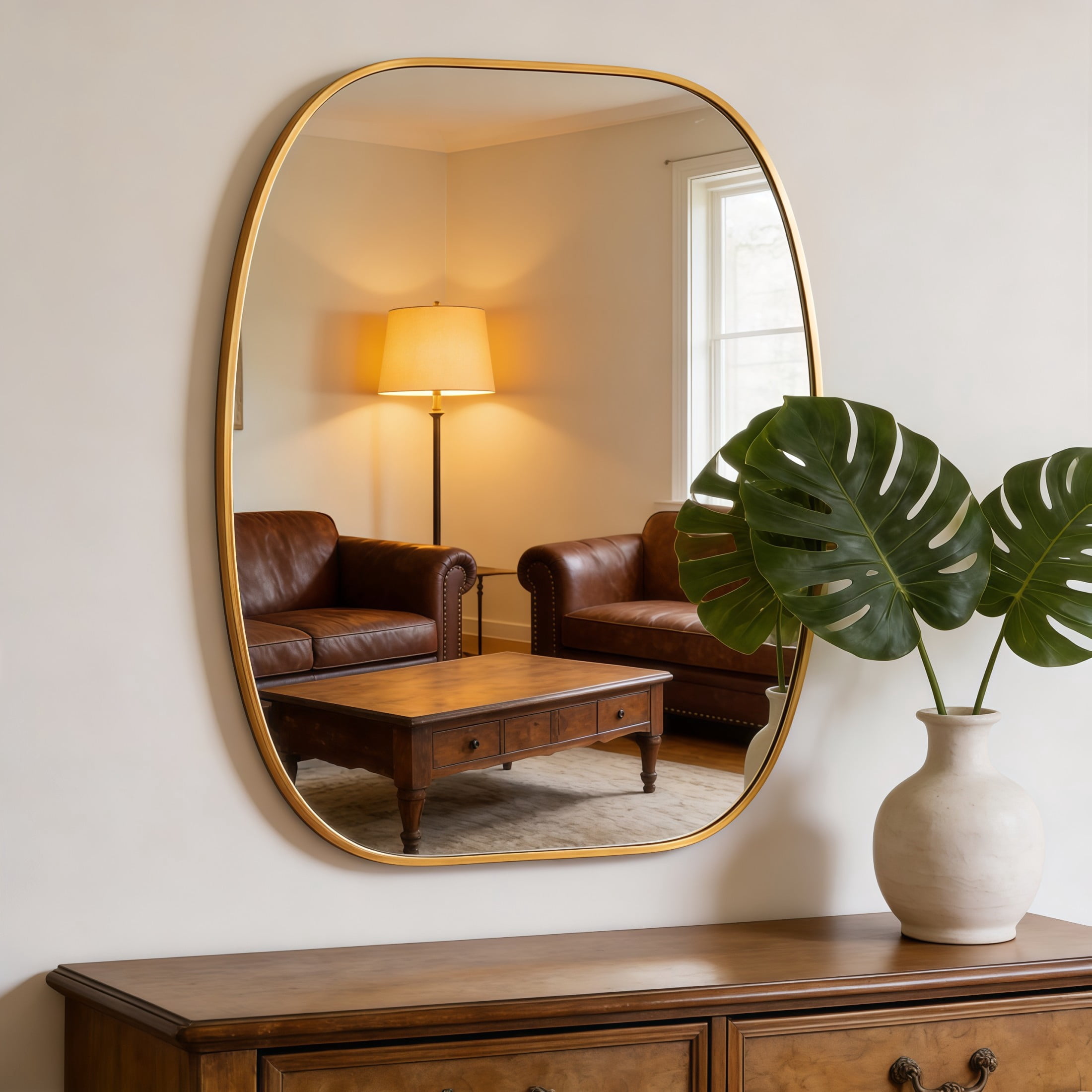 Noble House 30"x40" Unique Metal Framed Oval Wall Mirror, Modern Oblong Vanity Mirror for Bathroom & Entryway, Gold