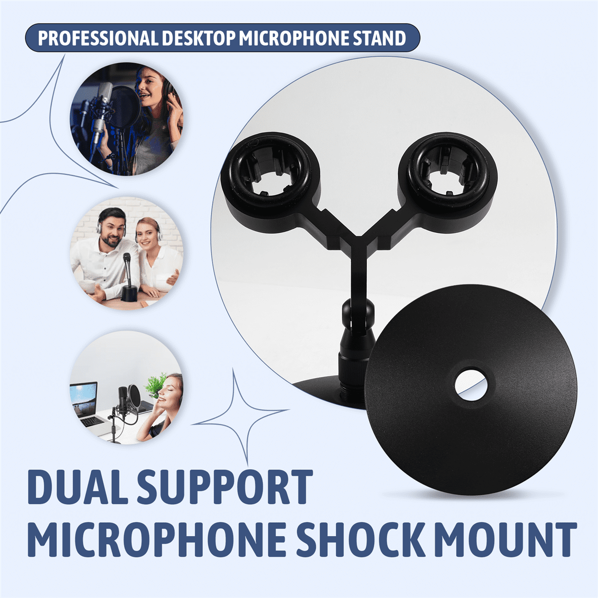 Dual Microphone Installation Kit Universal Stand Microphone Twin Support Microphone Shock Mount,1 x Dual Microphone Stand,Black