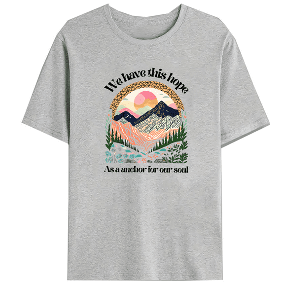 Letter Tee Christian T-Shirt Inspirational Graphic Top Short Sleeve Round Neck Soft Cotton Comfort Fit Gray S-3XL