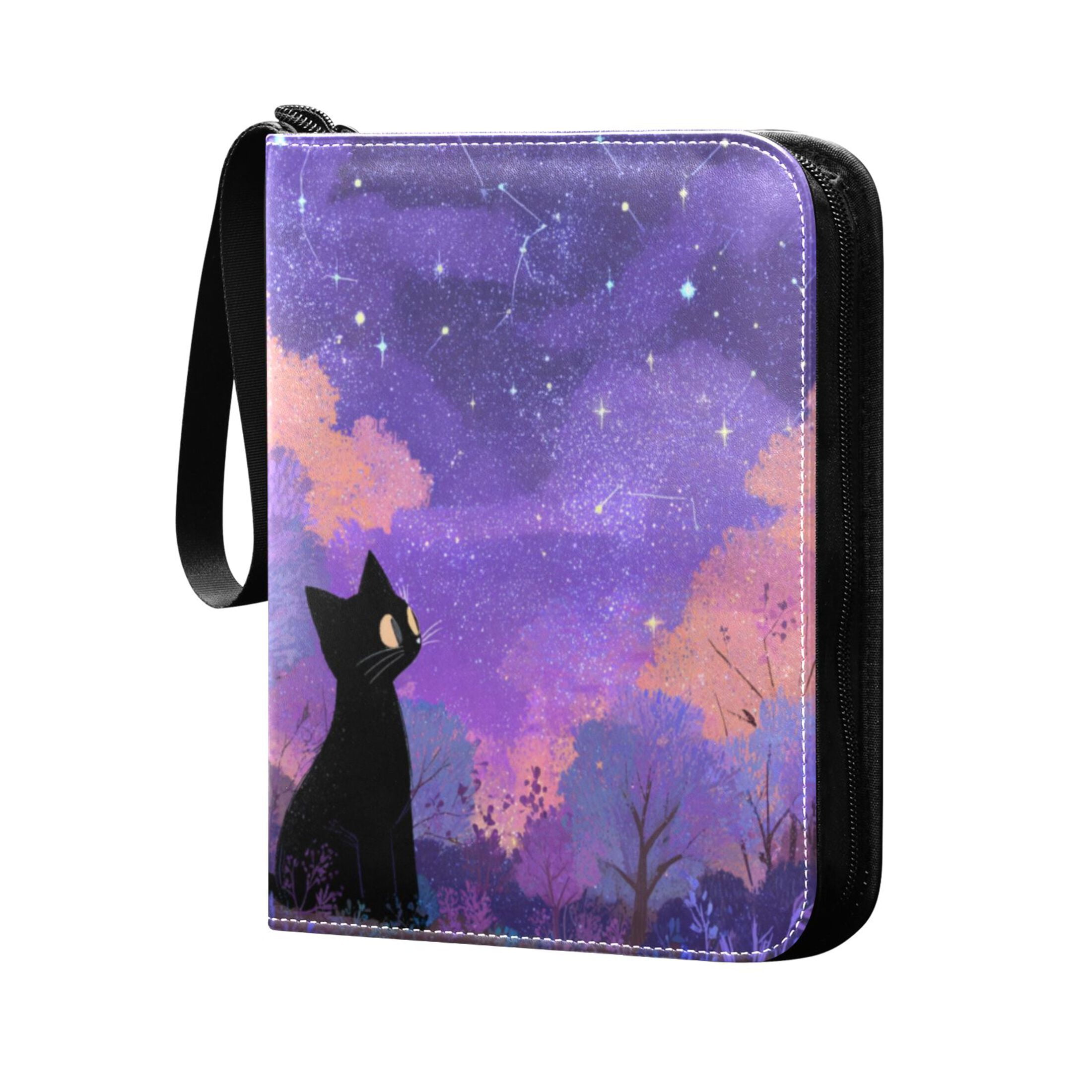Game Card Storage Bag Collectible Trading Card Albums The 4-Pocket Card Binder With 50-Page Sleeve Can Hold 400 Game Cards Black Cat Cute