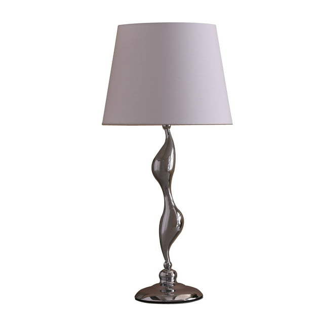 Table Lamp With Metal Female Figurine, Silver Candlestick Lamp Base