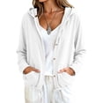 thumbnail image 4 of WIZUTIZ Women's Solid Color Corduroy Button Down Hoodie Drawstring Jacket Long Sleeve Loose Fit Casual Fall Winter Coat with Pockets, 4 of 8