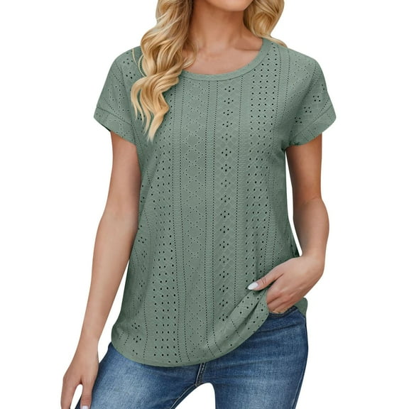 Zylarhe Womens T Shirts Women's Fashion Casual T-Shirt O Neck Summer Top with Lace Sleeve Loose Fit Comfortable Breathable Tee for Daily Wear