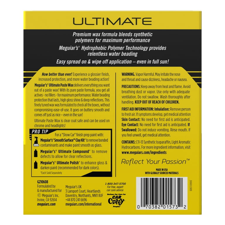 2 pack) Meguiar's Ultimate Paste Wax Long-Lasting Easy to Use