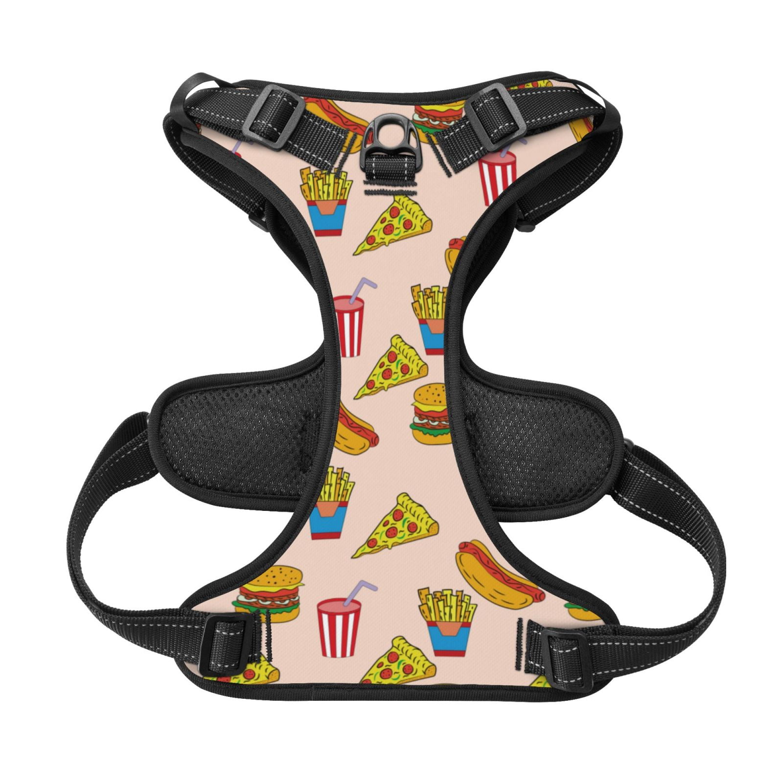 Kdxio Hamburger Pizza Coke Print No Pull Dog Harness Adjustable Reflective Oxford Easy Control Medium Large Dog Harness for Training and Everyday-