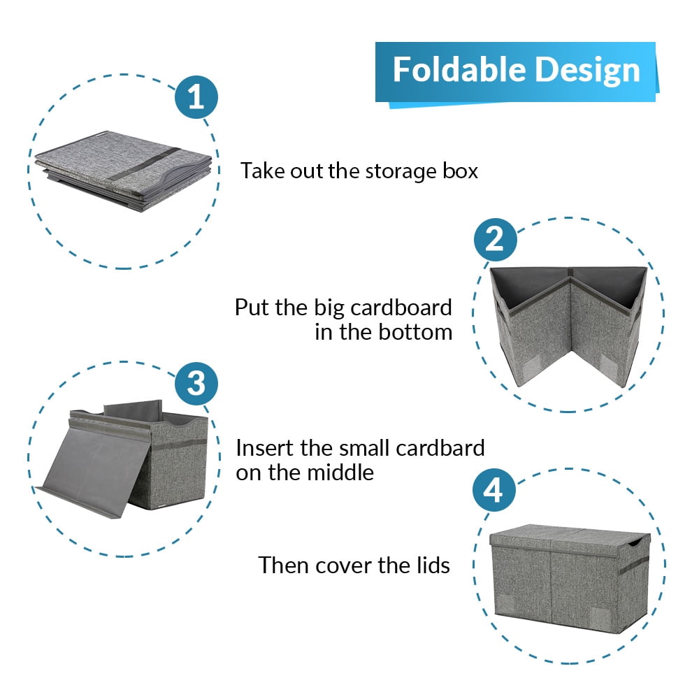 VICTORICH Extra Large Child Collapsible Toy Storage Fabric 32 gal Kids Room Toy Chests with Lid, Gray