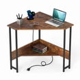 thumbnail image 6 of 28.5" Corner Computer Desk with Charging Station & Open Shelf, Triangle Laptop PC Work Table, Small Home office Desk,Rustic Brown, 6 of 9