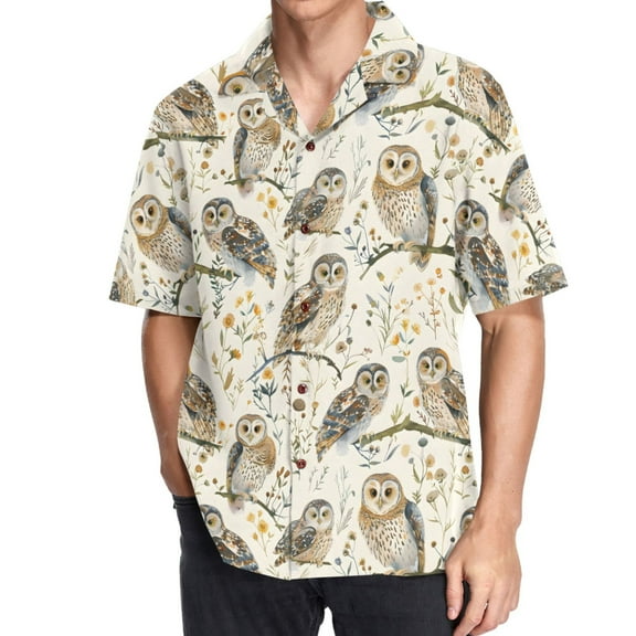 ALAZA Owl on Tree Branch Men's Hawaiian Shirt Short Sleeve Casual Button Down Shirts M