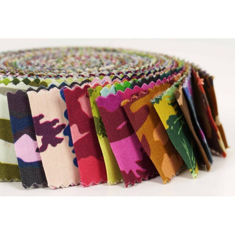 Soimoi 40Pcs Camouflage Print Precut Fabrics Strips Roll Up 1.5x42 inches  Cotton Jelly Rolls for Quilting - Multicolor
