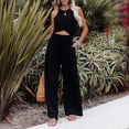 thumbnail image 3 of Overseas Women's Linen Elastic Waist Wide Leg Pants Casual Trousers Set, 3 of 5