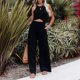 thumbnail image 3 of Overseas Women's Linen Elastic Waist Wide Leg Pants Casual Trousers Set, 3 of 5