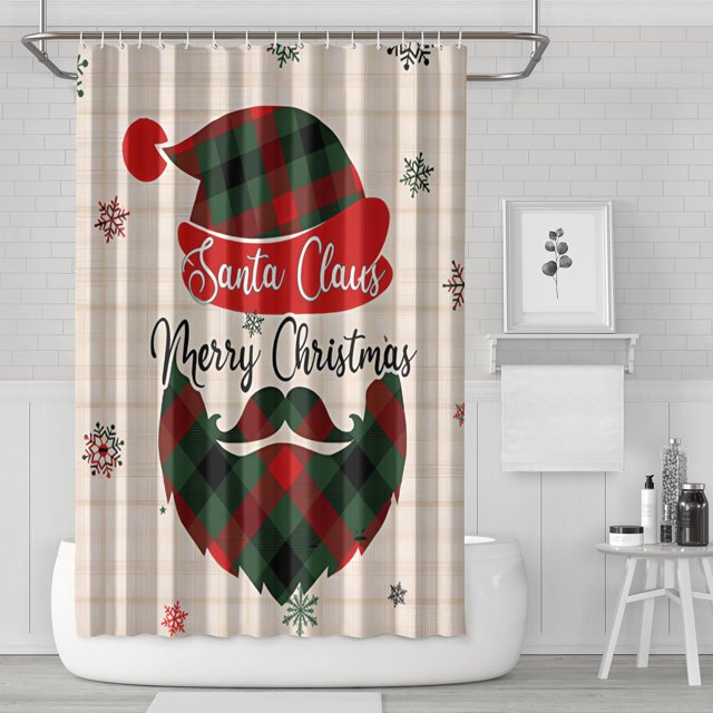 Rideau de Douche Père Noël de Noël, Rideau de Spectacle Lavable avec Crochets Rideaux en Tissu Polyester Rétro pour Halloween Thansgiving Noël Hôtel Dortoir