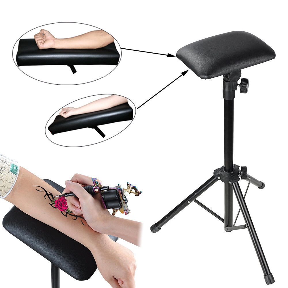 Tattoo Tripod Stand Arm Leg Rest Chair Tool Foldable Height Adjustable with PVC Sponge Pad Black