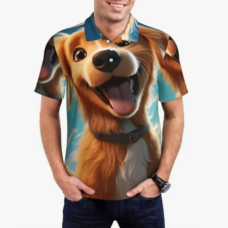 Haiem Blue Sky Cute Dog Pattern Mens Polo Shirts Quick Dry Short Sleeve Golf T Shirt Performance Moisture Wicking Casual Workout-XX-Large