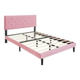 thumbnail image 4 of Full Size Upholstered Platform Bed Frame with Modern Button Tufted Linen Fabric Headboard, No Box Spring Needed, Wood Slat Support, Easy Assembly, Pink, 4 of 7