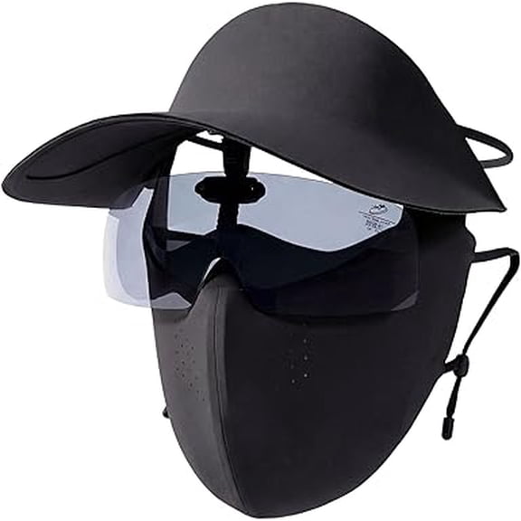 3-in-1 Sun Hat with Face Cover and Neck Shield, Breathable Wide Brim Outdoor Hat（Black）