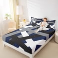 thumbnail image 4 of Manfei Modern Geometric Bed Sheets,Stripe Lines Pattern King Sheets,Deepblue Gray Black Sheet Set For Girl Boys,Super Cozy Room Decor,4-Piece, 4 of 7