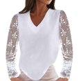 thumbnail image 2 of Pompotops Blouse Décontractée en Dentelle à Manches Longues Patchwork Col en V Unie T-shirt, 2 of 7
