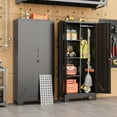 thumbnail image 2 of 61" Metal Storage Cabinet, Black Brooms and Mops Closet with Doors and Shelves, Cleaning Supply Tool Storage Cabinets with Removable Pegboard for Garage, Utility Room, Outdoor, 2 of 8