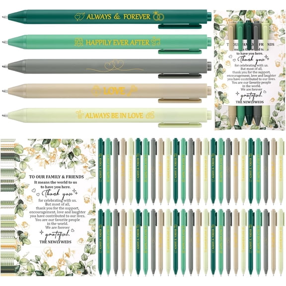 Wedding Pens Favors for Guests Bulk Bridal Shower Gifts Includes Retractable Ballpoint Pen and Greeting Thank You Cards