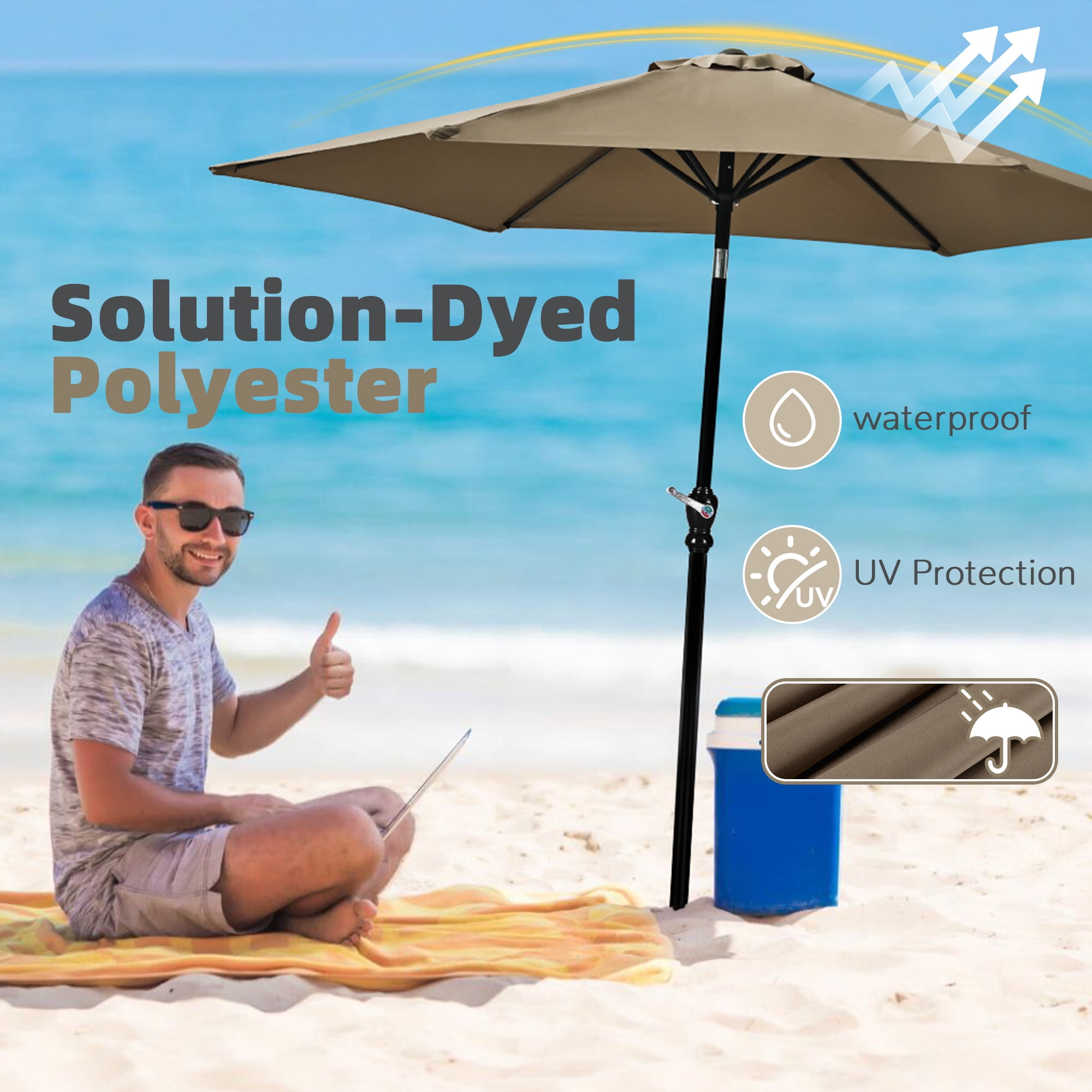 FlexWave 9FT Outdoor Market Patio Umbrella, UV-Resistant Sunshade，with Push Button Tilt & Crank, for Garden, Deck, Poolside