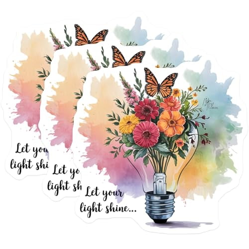(3 Pack) Floral Light Bulb Decals - Butterfly Laptop Decal - Motivational Quote Stickers- 3 Inches On Longest Side - Easy Peel & Apply - Made in USA - 3MCS5425