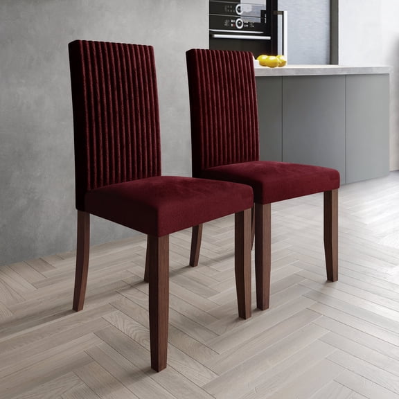 Castle Place Corduroy Glam Velvet Upholstered Dining Chairs, Red, Set of 2