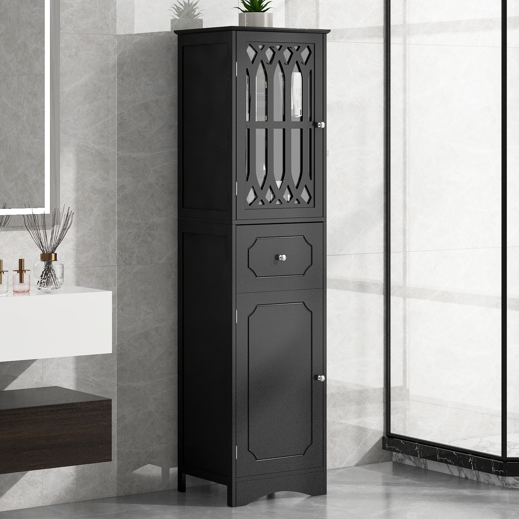 Tall Bathroom Cabinet, Freestanding Storage Cabinet with Drawer and Doors