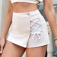 thumbnail image 6 of Miluxas High Waist Denim Skort for Women, Lace-Up Side Mini Skirt with Back Pockets, Casual Solid Jean Skort for Daily and Summer Outfits Pink, 6 of 7