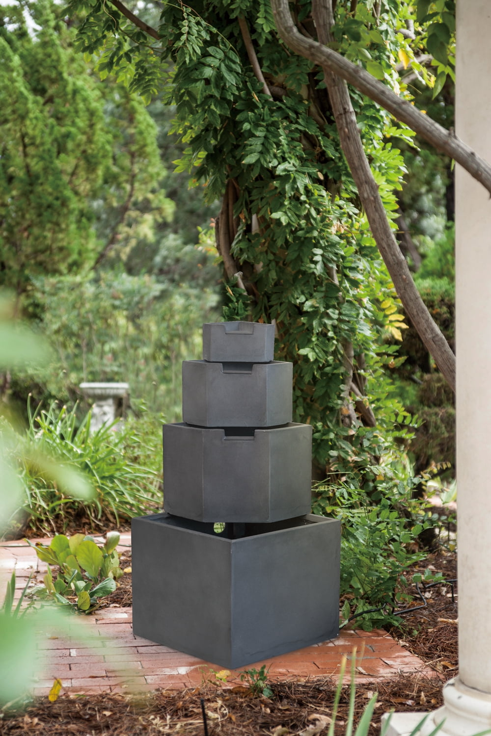 CoSoTower 19.7X19.7X41.7" Gray Cement 4 Tier Block Water Fountain Outdoor