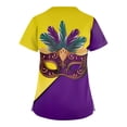 thumbnail image 4 of Resicozy Mardi Gras Scrub Tops for Women Plus Size V Neck Short Sleeve Trendy Holiday Print Working Nurse Uniform with Pockets Yellow#1 3XL, 4 of 4