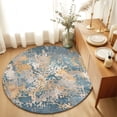 Beige Teal Copper Rust Round Living Room Rugs 7 ft, Abstract Vintage ...